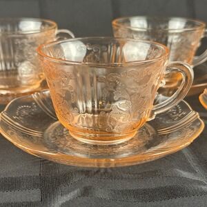 Vtg Pink Depression Glass Cup Saucer Set Of 6 Macbeth Evans American Beauty 12pc